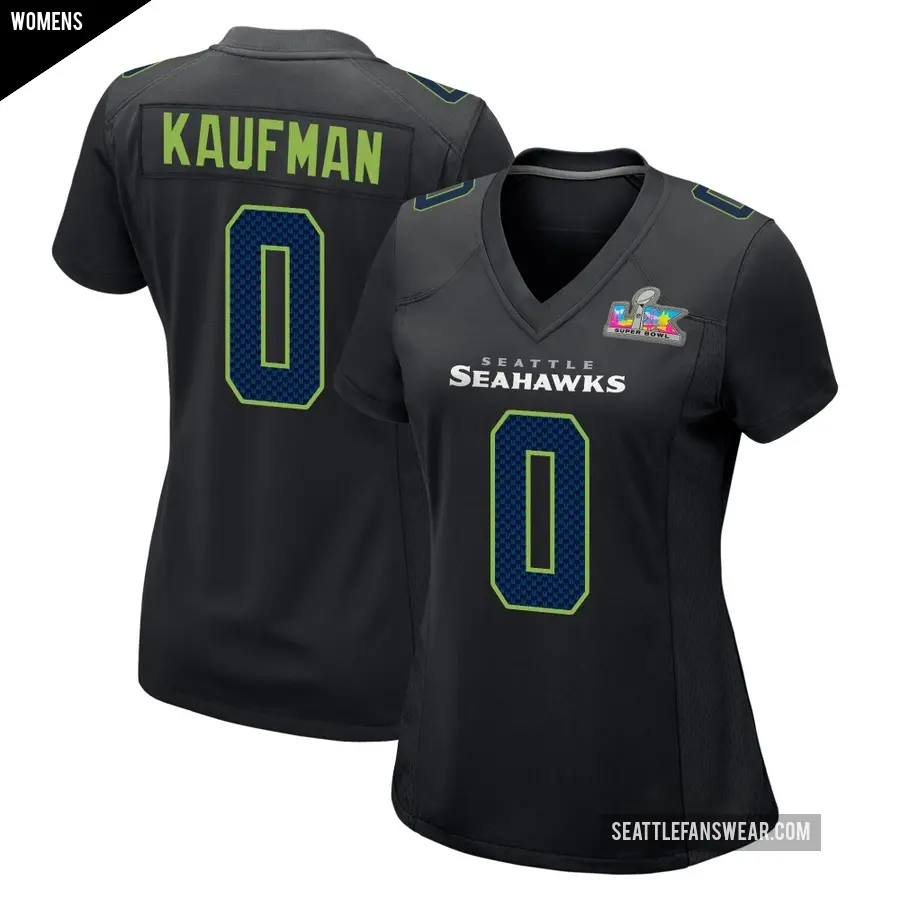 Women's Seattle Seahawks ＃0 DK Kaufman Black Game Carbon Fashion Super Bowl LX Patch Jersey