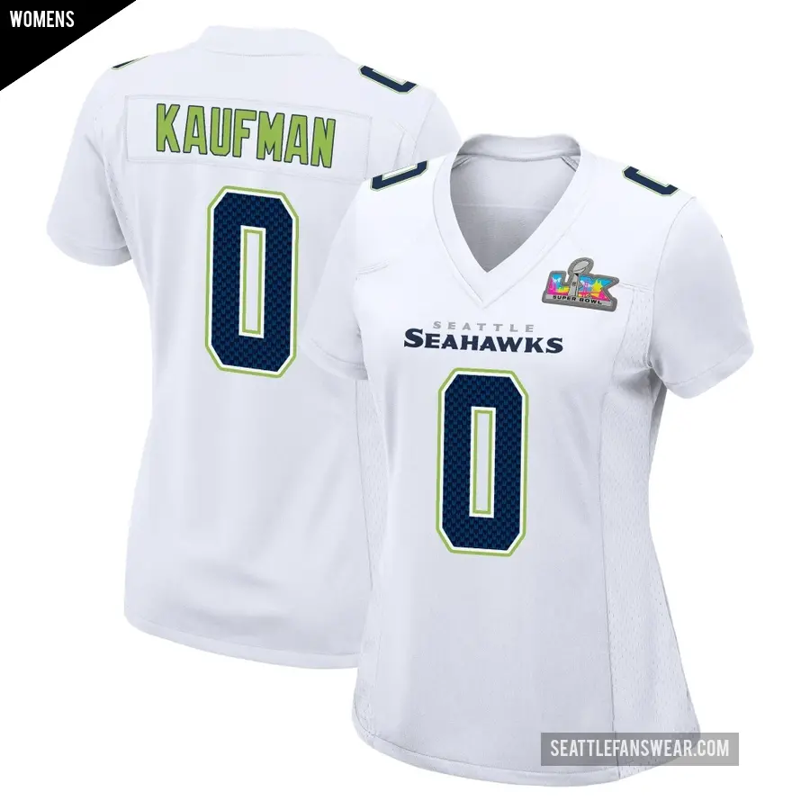 Women's Seattle Seahawks ＃0 DK Kaufman White Game Tundra Fashion Super Bowl LX Patch Jersey