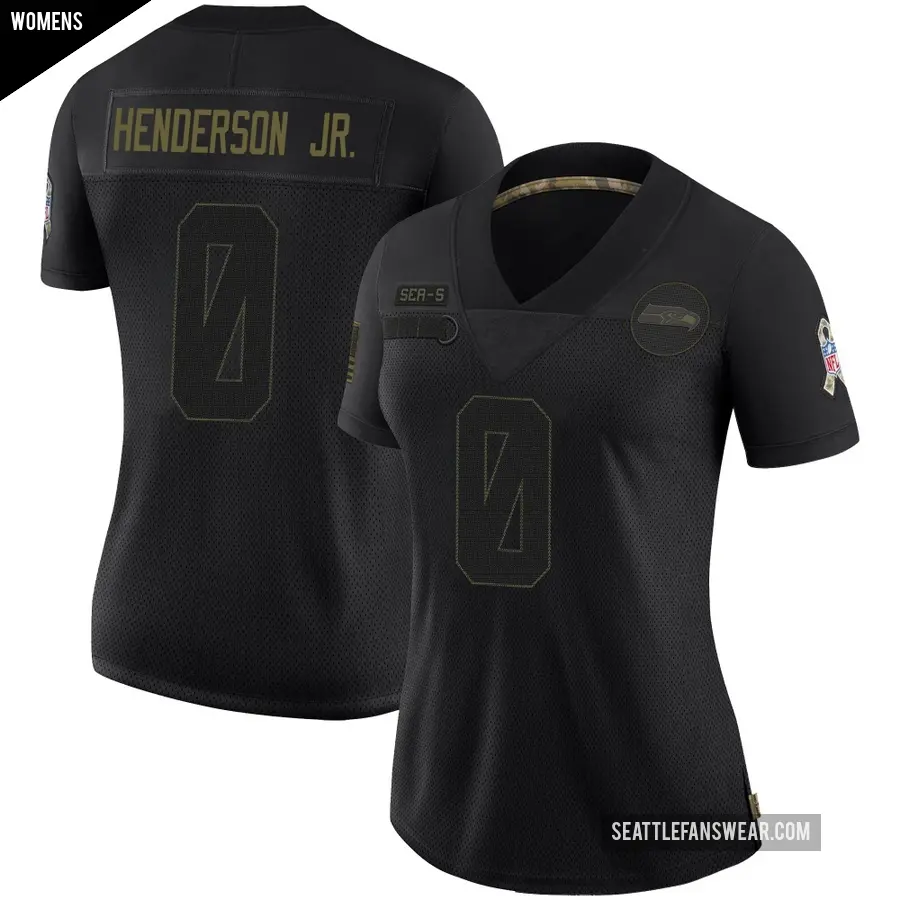 Women's Seattle Seahawks ＃0 Emmanuel Henderson Jr. Black Limited 2020 Salute To Service Jersey