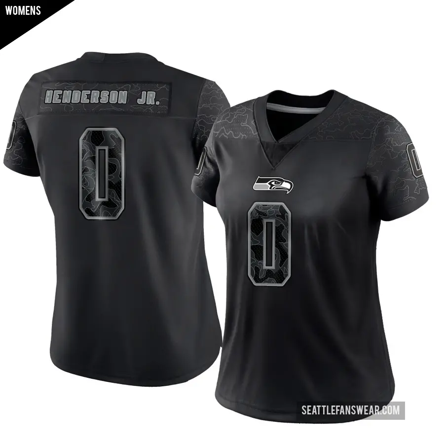 Women's Seattle Seahawks ＃0 Emmanuel Henderson Jr. Black Limited Reflective Jersey