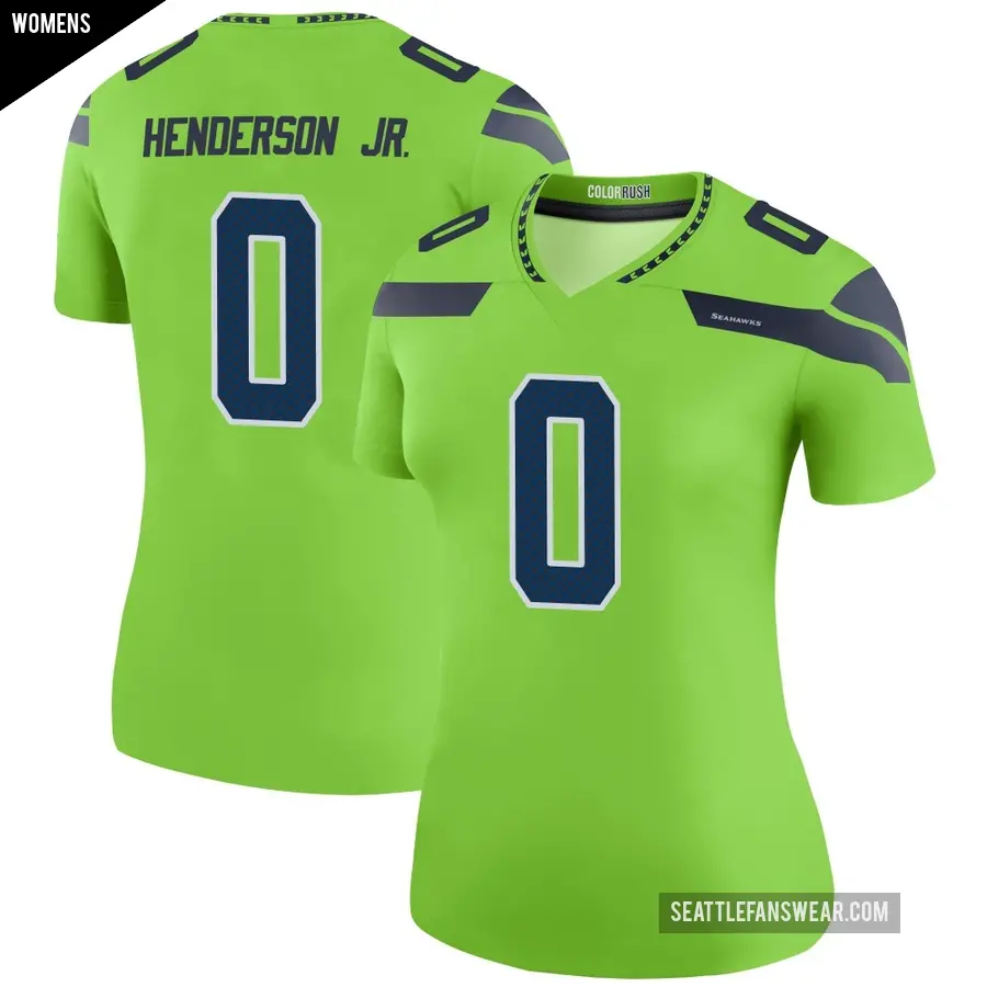 Women's Seattle Seahawks ＃0 Emmanuel Henderson Jr. Green Legend Color Rush Neon Jersey