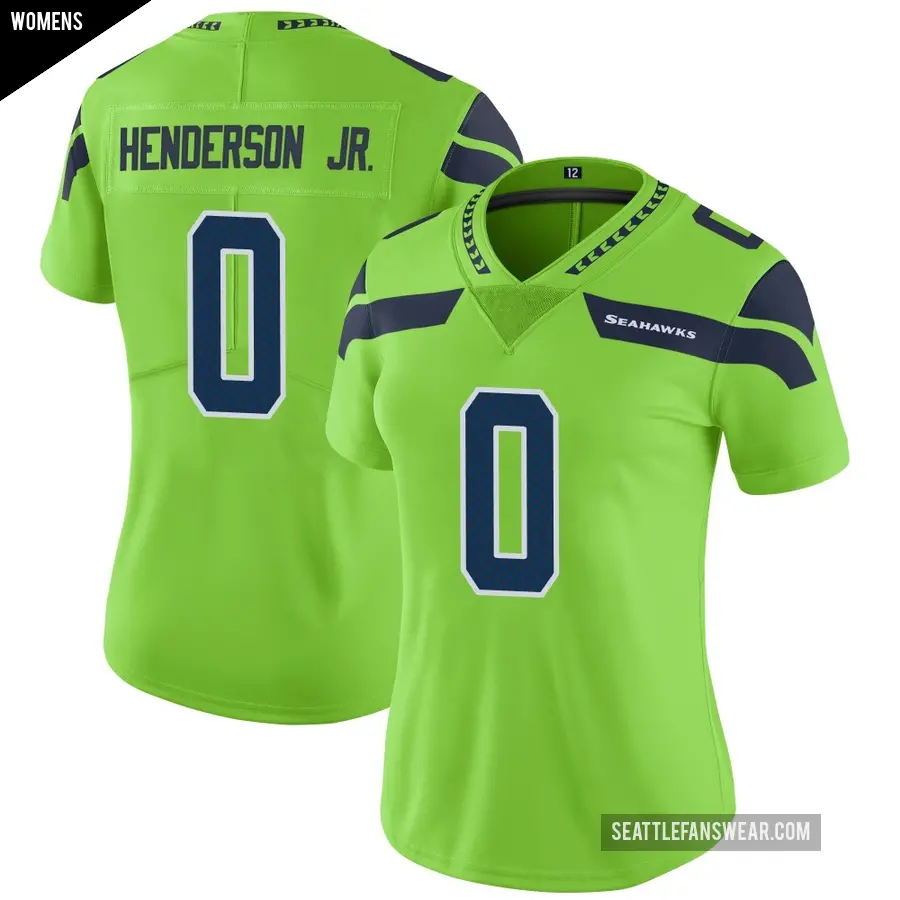 Women's Seattle Seahawks ＃0 Emmanuel Henderson Jr. Green Limited Color Rush Neon Jersey