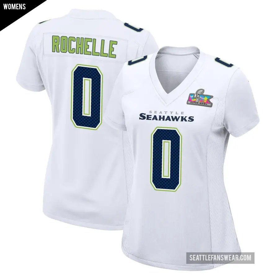 Women's Seattle Seahawks ＃0 Rashad Rochelle White Game Tundra Fashion Super Bowl LX Patch Jersey