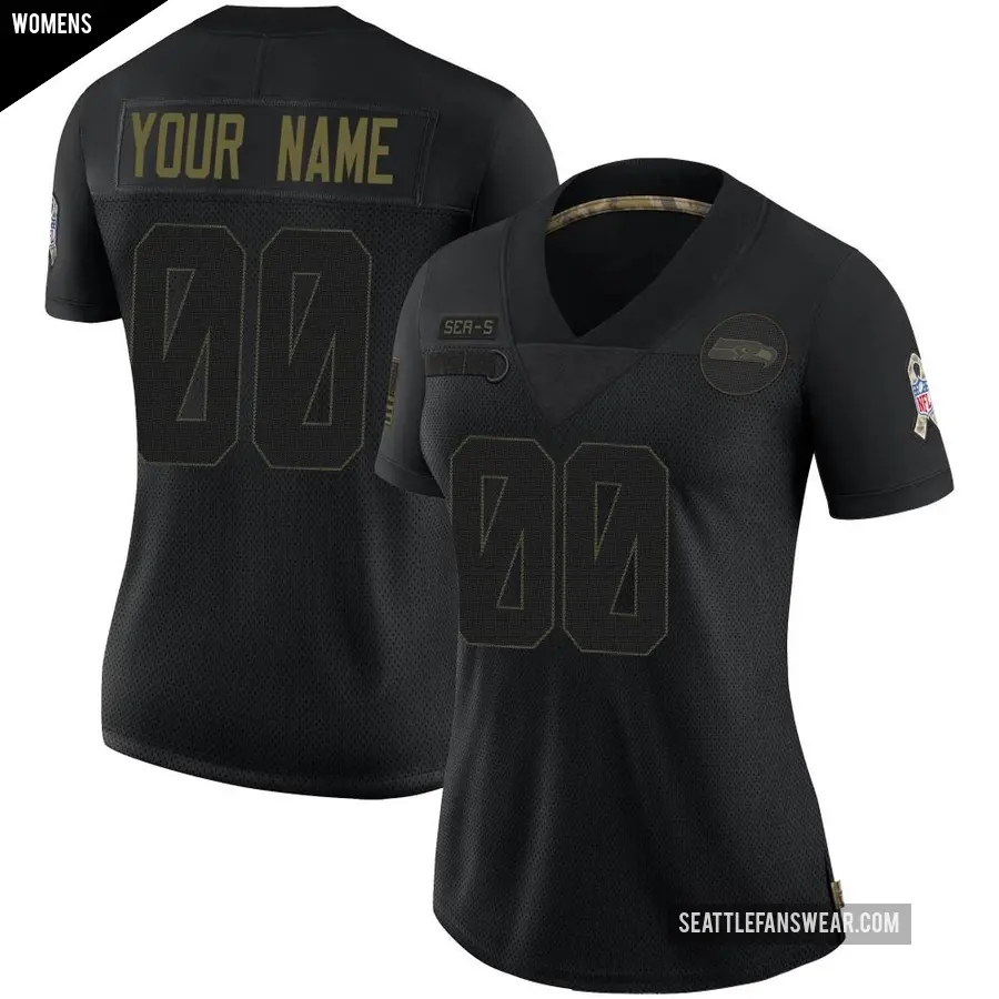 Women's Seattle Seahawks ＃00 Custom Black Limited 2020 Salute To Service Jersey
