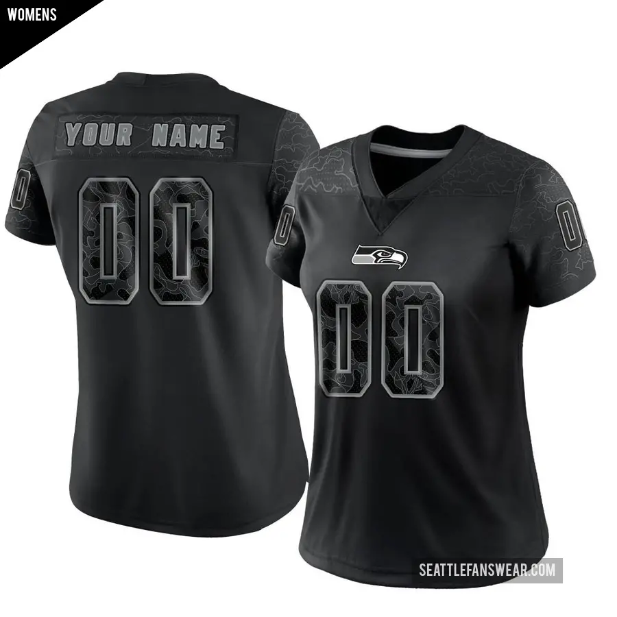 Women's Seattle Seahawks ＃00 Custom Black Limited Reflective Jersey