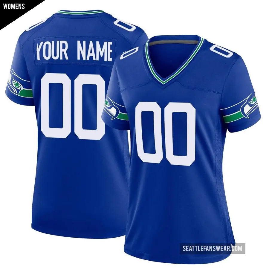 Women's Seattle Seahawks ＃00 Custom Royal Game Throwback Jersey