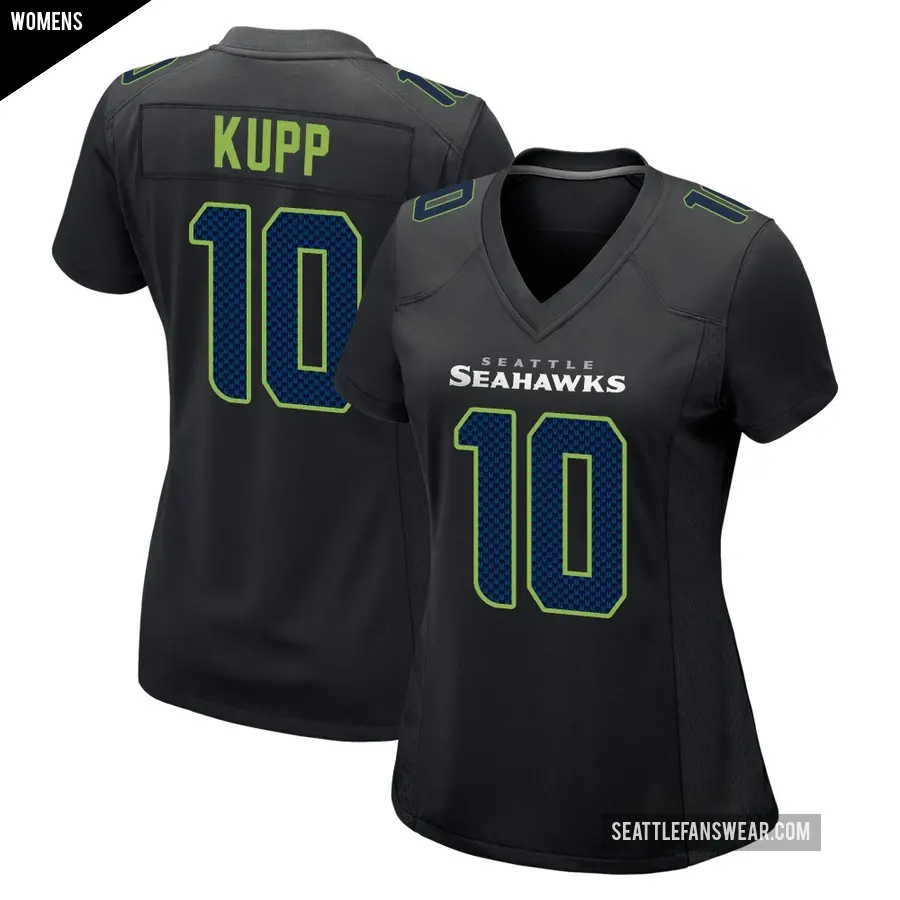 Women's Seattle Seahawks ＃10 Cooper Kupp Black Game Carbon Fashion Jersey