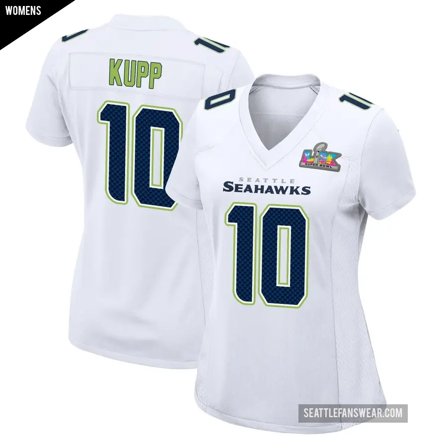 Women's Seattle Seahawks ＃10 Cooper Kupp White Game Tundra Fashion Super Bowl LX Patch Jersey