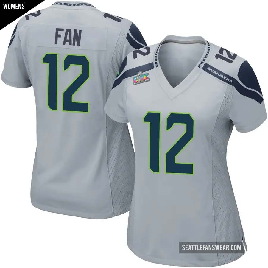 Women's Seattle Seahawks ＃12 12th Fan Gray Game Alternate Super Bowl LX Patch Jersey