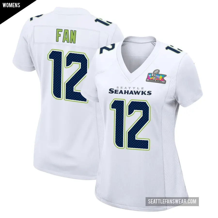 Women's Seattle Seahawks ＃12 12th Fan White Game Tundra Fashion Super Bowl LX Patch Jersey