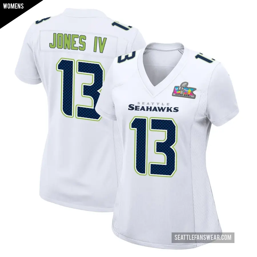 Women's Seattle Seahawks ＃13 Ernest Jones IV White Game Tundra Fashion Super Bowl LX Patch Jersey