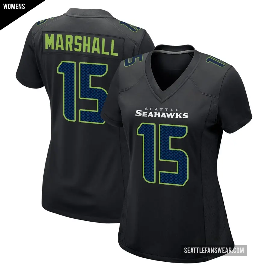 Women's Seattle Seahawks ＃15 Brandon Marshall Black Game Carbon Fashion Jersey