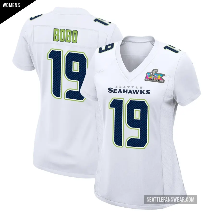 Women's Seattle Seahawks ＃19 Jake Bobo White Game Tundra Fashion Super Bowl LX Patch Jersey