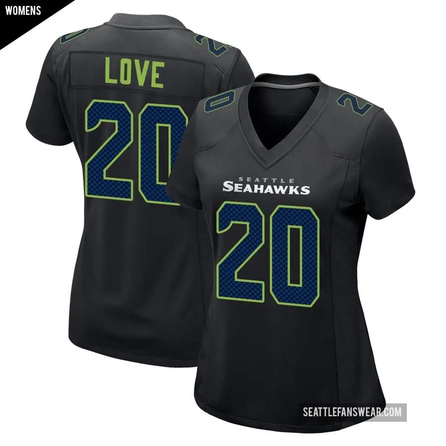 Women's Seattle Seahawks ＃20 Julian Love Black Game Carbon Fashion Jersey