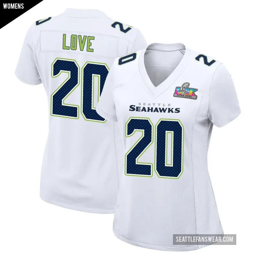 Women's Seattle Seahawks ＃20 Julian Love White Game Tundra Fashion Super Bowl LX Patch Jersey