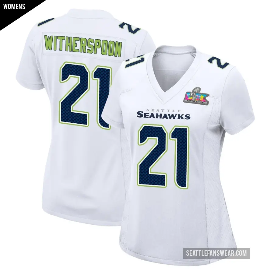 Women's Seattle Seahawks ＃21 Devon Witherspoon White Game Tundra Fashion Super Bowl LX Patch Jersey