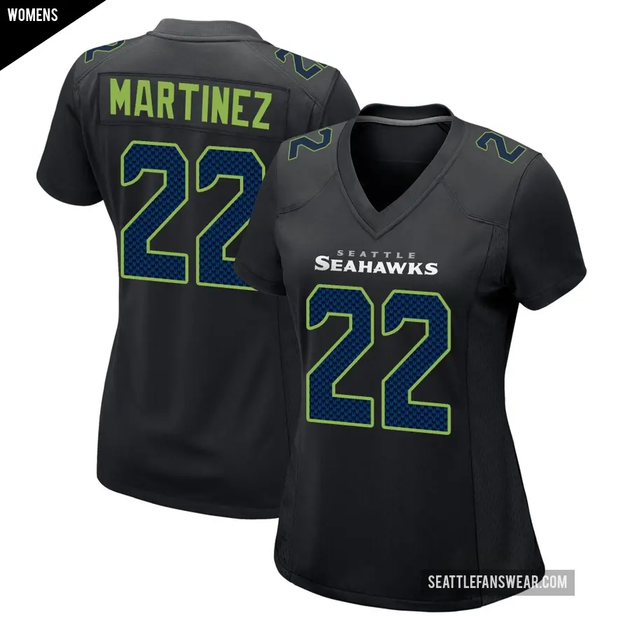 Women's Seattle Seahawks ＃22 Damien Martinez Black Game Carbon Fashion Jersey