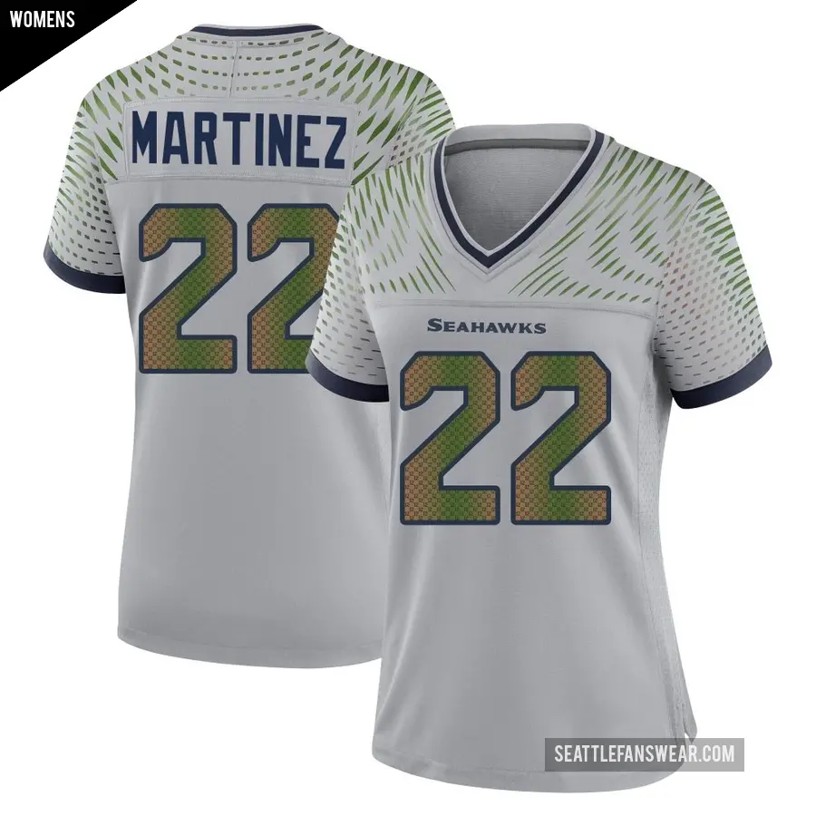 Women's Seattle Seahawks ＃22 Damien Martinez Gray Game Wolf 2025 Rivalries Collection Jersey