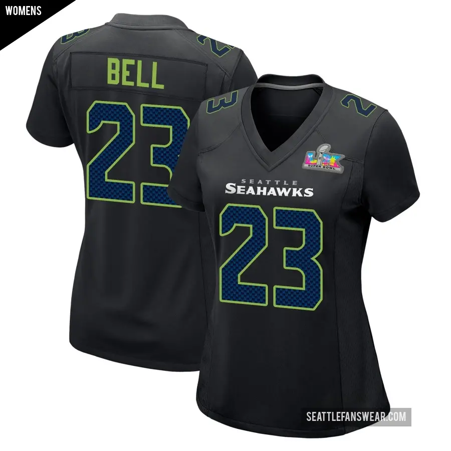 Women's Seattle Seahawks ＃23 D'Anthony Bell Black Game Carbon Fashion Super Bowl LX Patch Jersey
