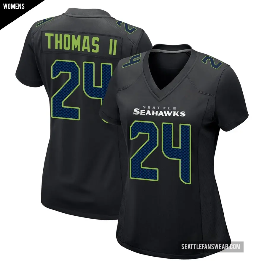 Women's Seattle Seahawks ＃24 Rodney Thomas II Black Game Carbon Fashion Jersey