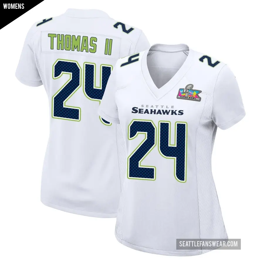 Women's Seattle Seahawks ＃24 Rodney Thomas II White Game Tundra Fashion Super Bowl LX Patch Jersey