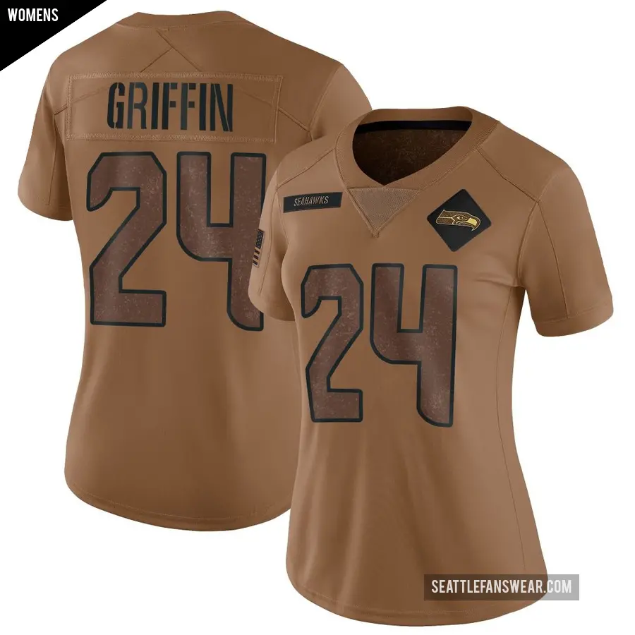 Women's Seattle Seahawks ＃24 Shaquill Griffin Brown Limited 2023 Salute To Service Jersey