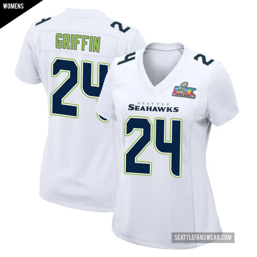 Women's Seattle Seahawks ＃24 Shaquill Griffin White Game Tundra Fashion Super Bowl LX Patch Jersey