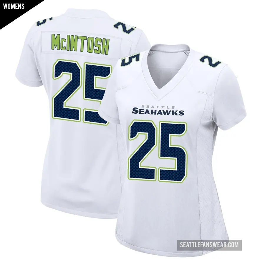 Women's Seattle Seahawks ＃25 Kenny McIntosh White Game Tundra Fashion Jersey
