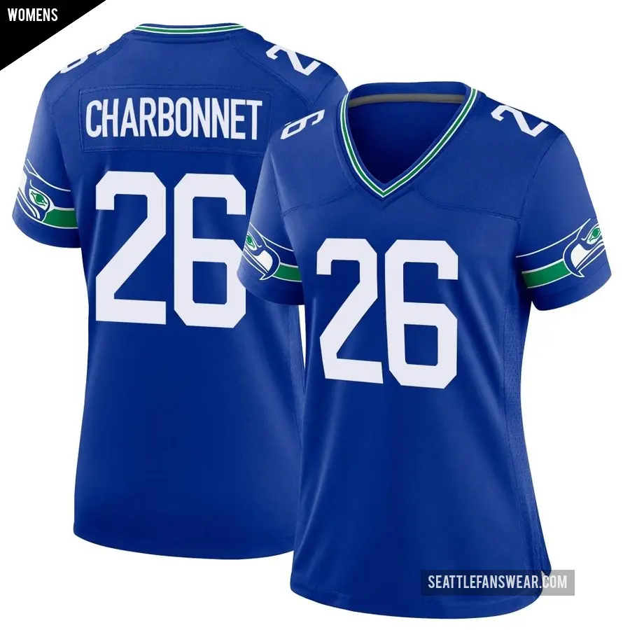 Women's Seattle Seahawks ＃26 Zach Charbonnet Royal Game Throwback Jersey