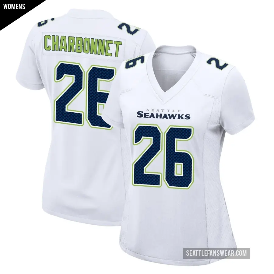 Women's Seattle Seahawks ＃26 Zach Charbonnet White Game Tundra Fashion Jersey