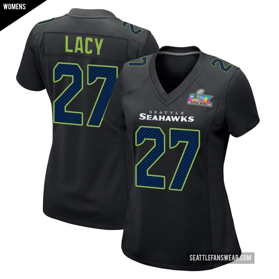 Women's Seattle Seahawks ＃27 Eddie Lacy Black Game Carbon Fashion Super Bowl LX Patch Jersey