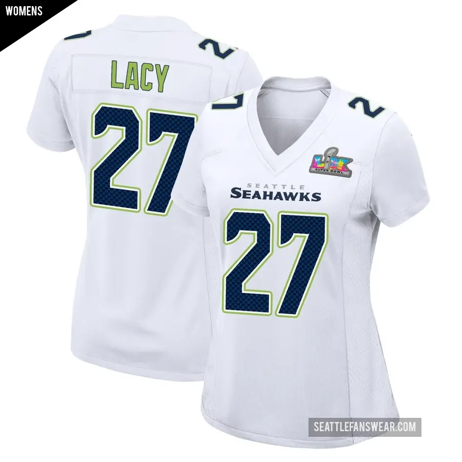Women's Seattle Seahawks ＃27 Eddie Lacy White Game Tundra Fashion Super Bowl LX Patch Jersey