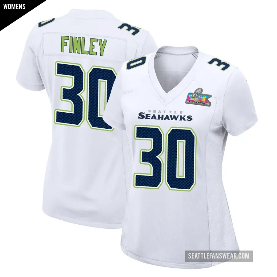Women's Seattle Seahawks ＃30 AJ Finley White Game Tundra Fashion Super Bowl LX Patch Jersey