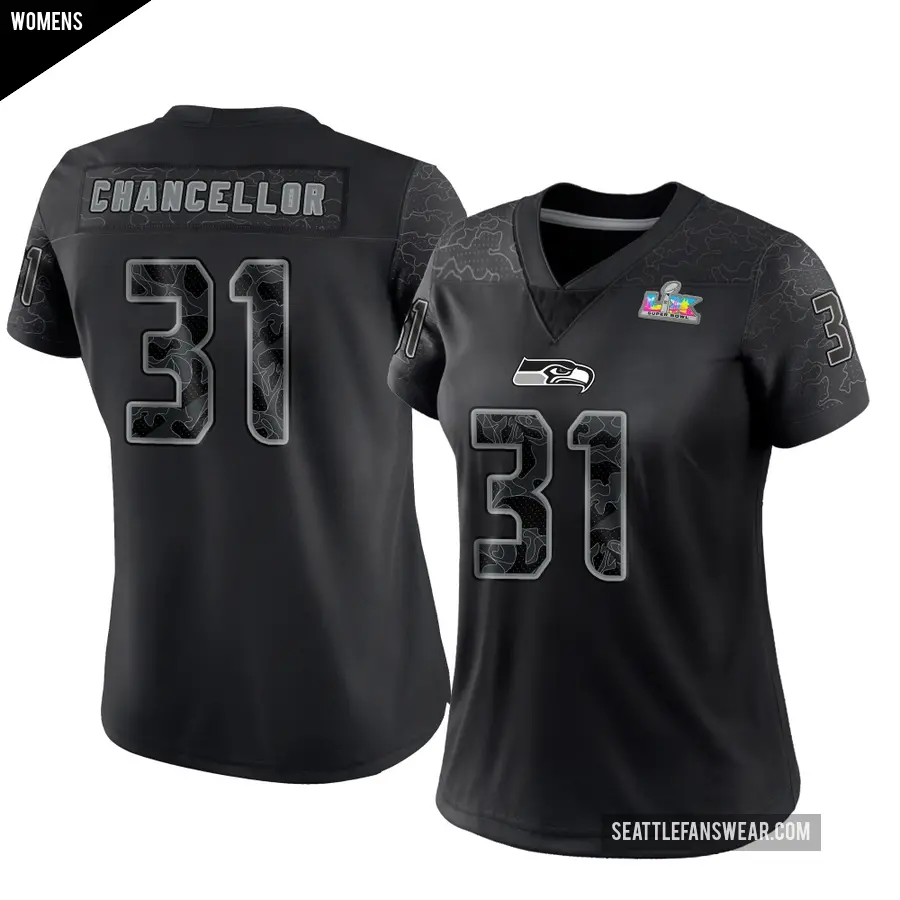 Women's Seattle Seahawks ＃31 Kam Chancellor Black Limited Reflective Super Bowl LX Patch Jersey