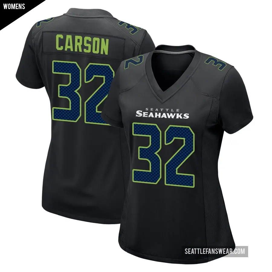 Women's Seattle Seahawks ＃32 Chris Carson Black Game Carbon Fashion Jersey