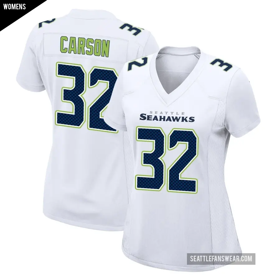 Women's Seattle Seahawks ＃32 Chris Carson White Game Tundra Fashion Jersey