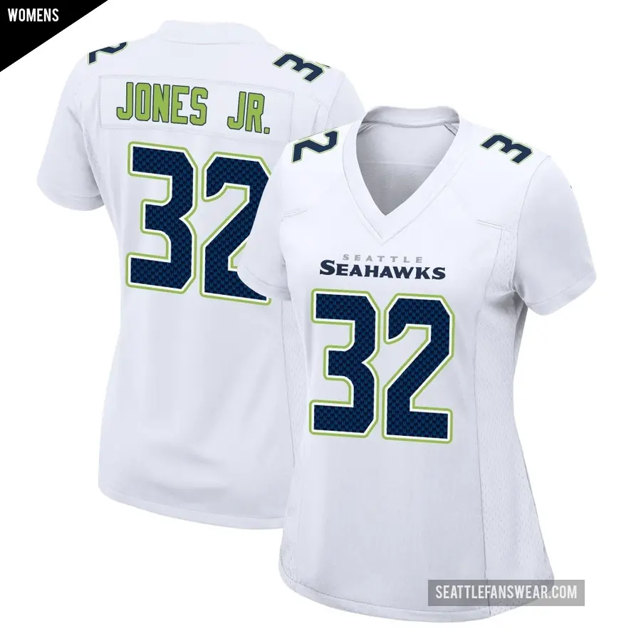 Women's Seattle Seahawks ＃32 Velus Jones Jr. White Game Tundra Fashion Jersey
