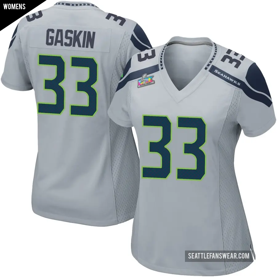 Women's Seattle Seahawks ＃33 Myles Gaskin Gray Game Alternate Super Bowl LX Patch Jersey