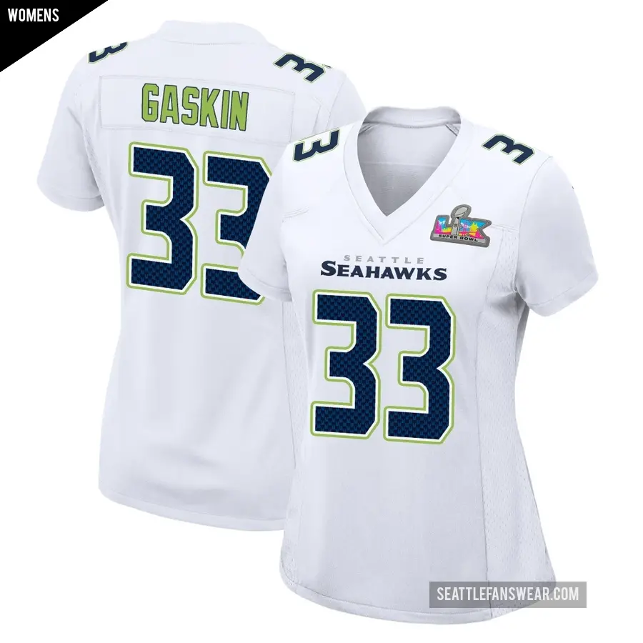 Women's Seattle Seahawks ＃33 Myles Gaskin White Game Tundra Fashion Super Bowl LX Patch Jersey