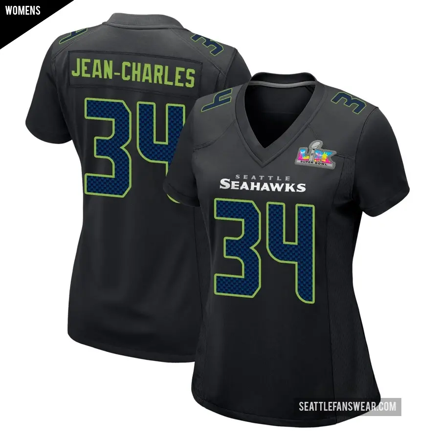 Women's Seattle Seahawks ＃34 Shemar Jean-Charles Black Game Carbon Fashion Super Bowl LX Patch Jersey