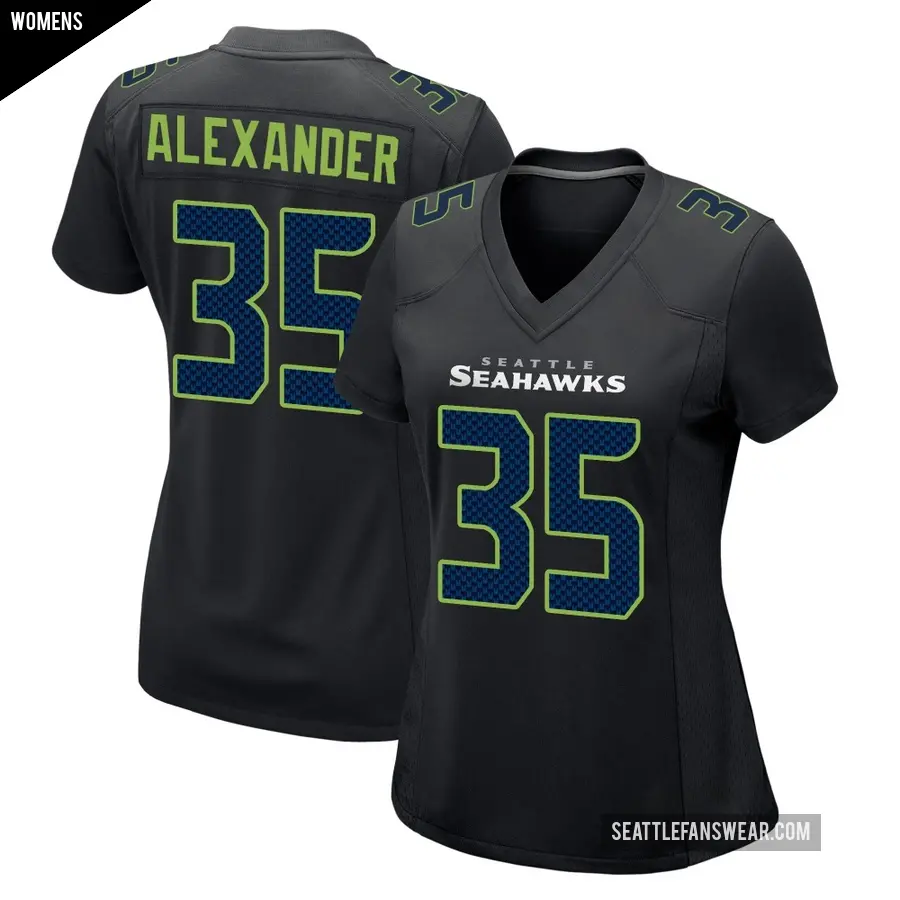 Women's Seattle Seahawks ＃35 Kam Alexander Black Game Carbon Fashion Jersey