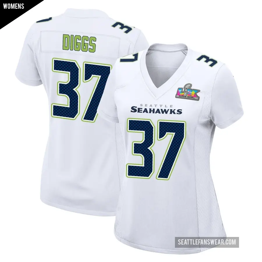 Women's Seattle Seahawks ＃37 Quandre Diggs White Game Tundra Fashion Super Bowl LX Patch Jersey