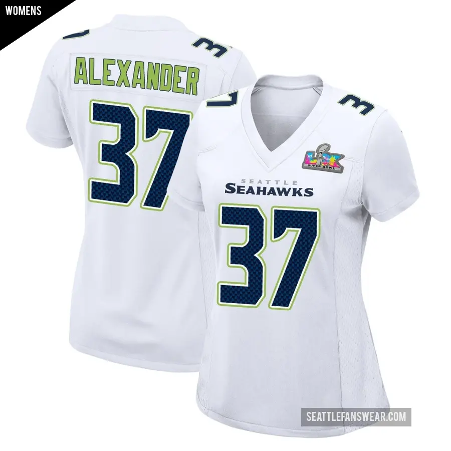 Women's Seattle Seahawks ＃37 Shaun Alexander White Game Tundra Fashion Super Bowl LX Patch Jersey
