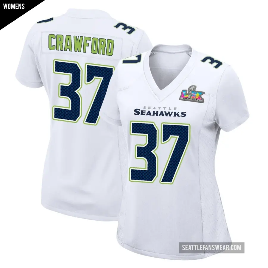 Women's Seattle Seahawks ＃37 Xavier Crawford White Game Tundra Fashion Super Bowl LX Patch Jersey
