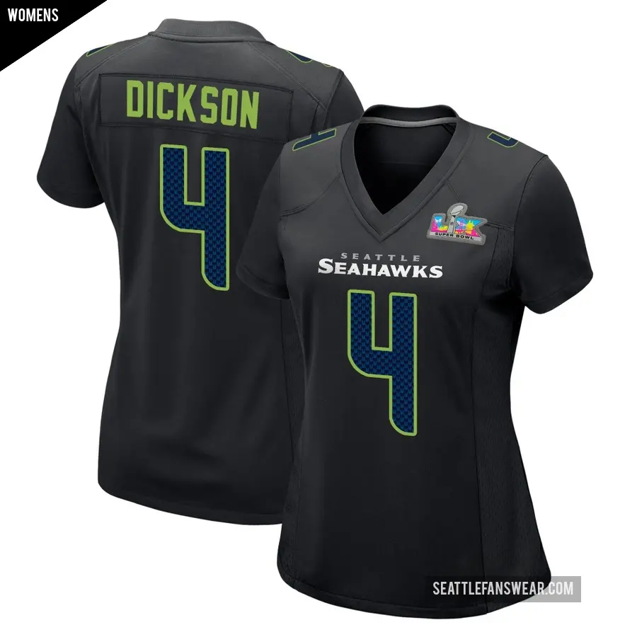 Women's Seattle Seahawks ＃4 Michael Dickson Black Game Carbon Fashion Super Bowl LX Patch Jersey