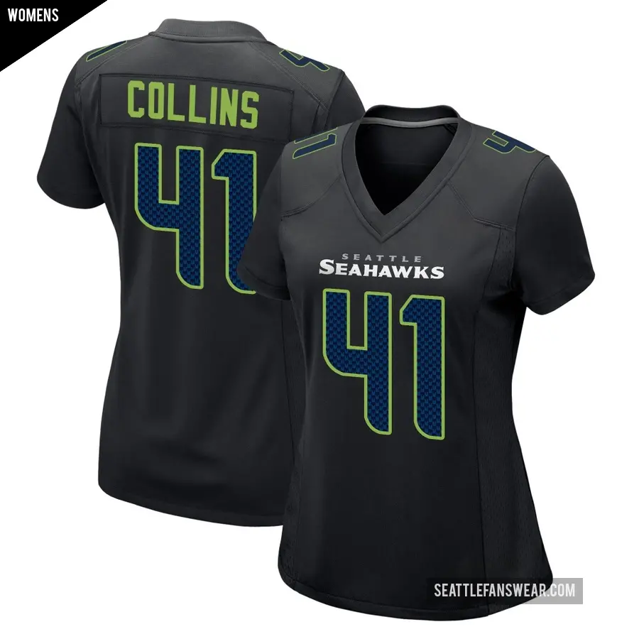 Women's Seattle Seahawks ＃41 Alex Collins Black Game Carbon Fashion Jersey