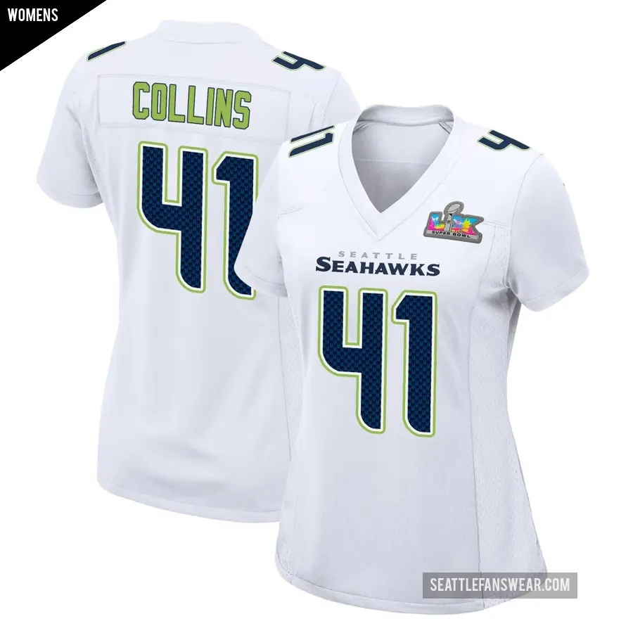 Women's Seattle Seahawks ＃41 Alex Collins White Game Tundra Fashion Super Bowl LX Patch Jersey