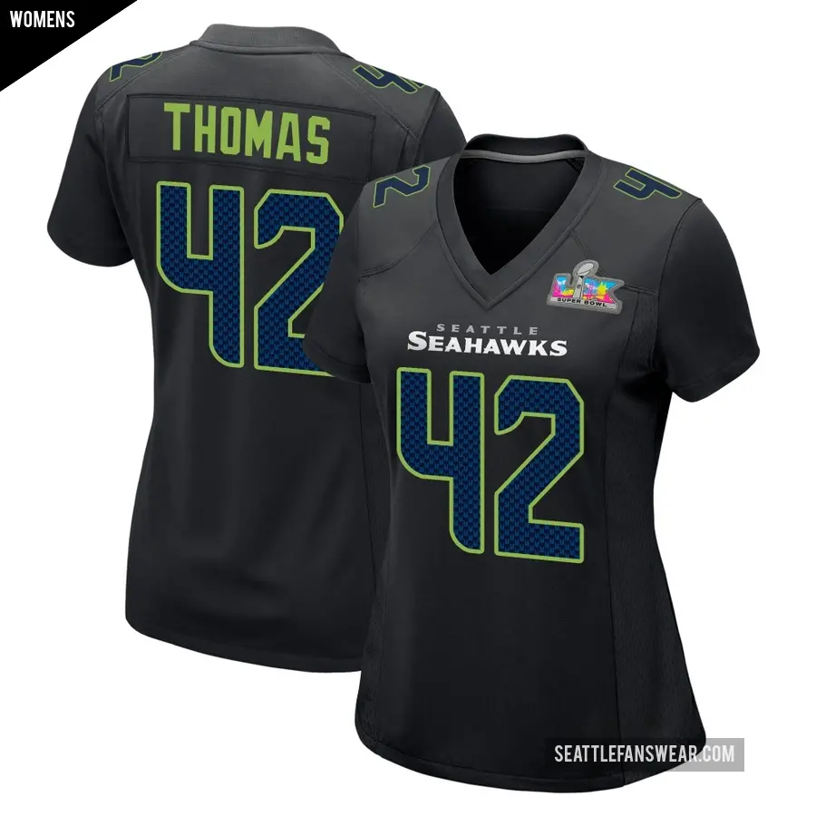 Women's Seattle Seahawks ＃42 Drake Thomas Black Game Carbon Fashion Super Bowl LX Patch Jersey