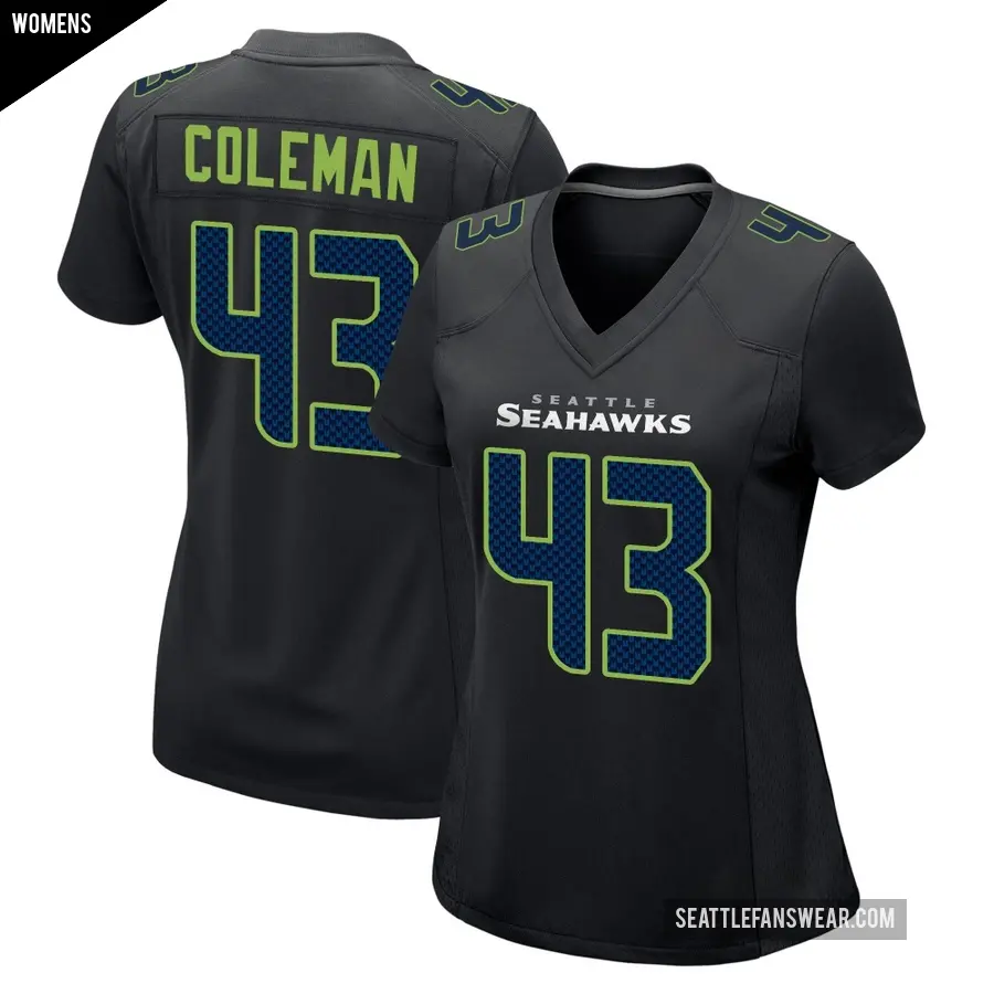 Women's Seattle Seahawks ＃43 Seth Coleman Black Game Carbon Fashion Jersey