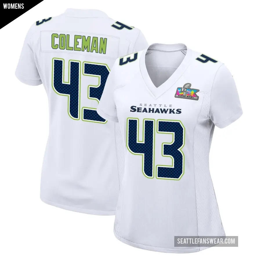 Women's Seattle Seahawks ＃43 Seth Coleman White Game Tundra Fashion Super Bowl LX Patch Jersey